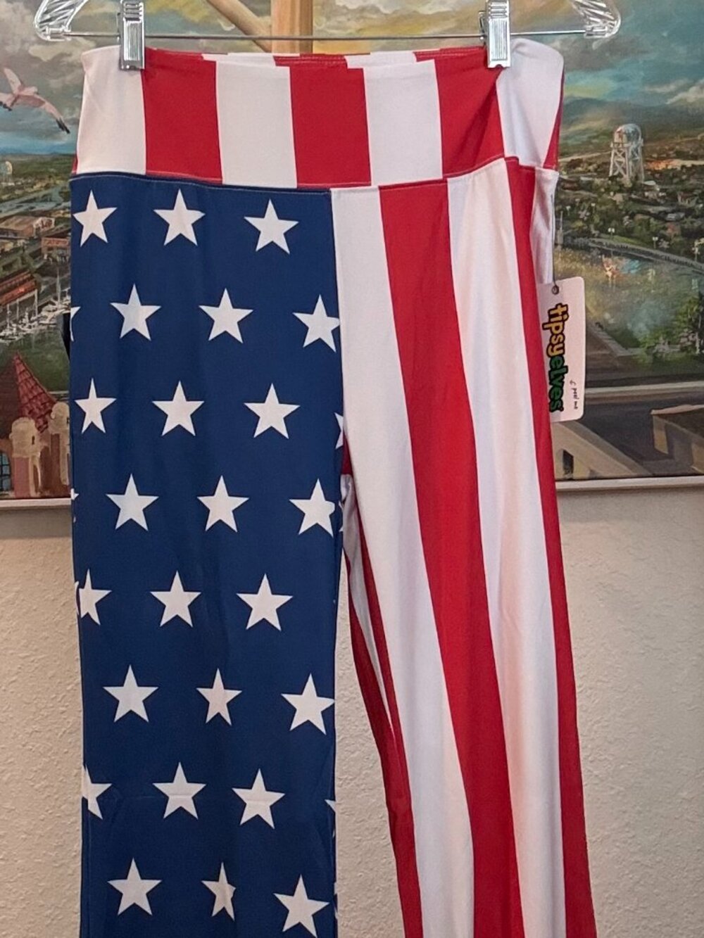 NWT Tipsy Elves American Flag Bell Bottom Flare Leggings Stars & Stripes Small